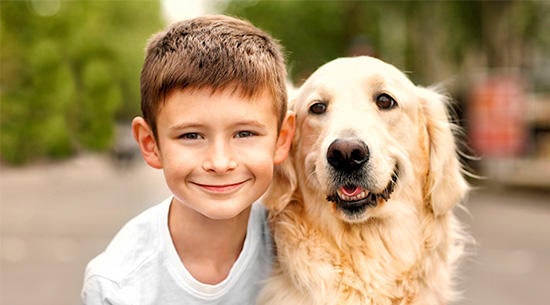 Foto de perro con un niño 